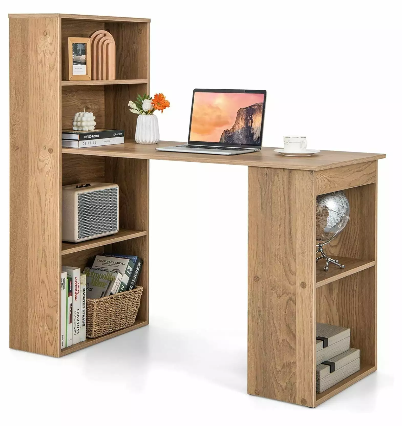 Killeryuki Computer Desk Bookshelf Writing Study Desk Storage Shelves & CPU Stand Modern Compact Computer Workstation Home...