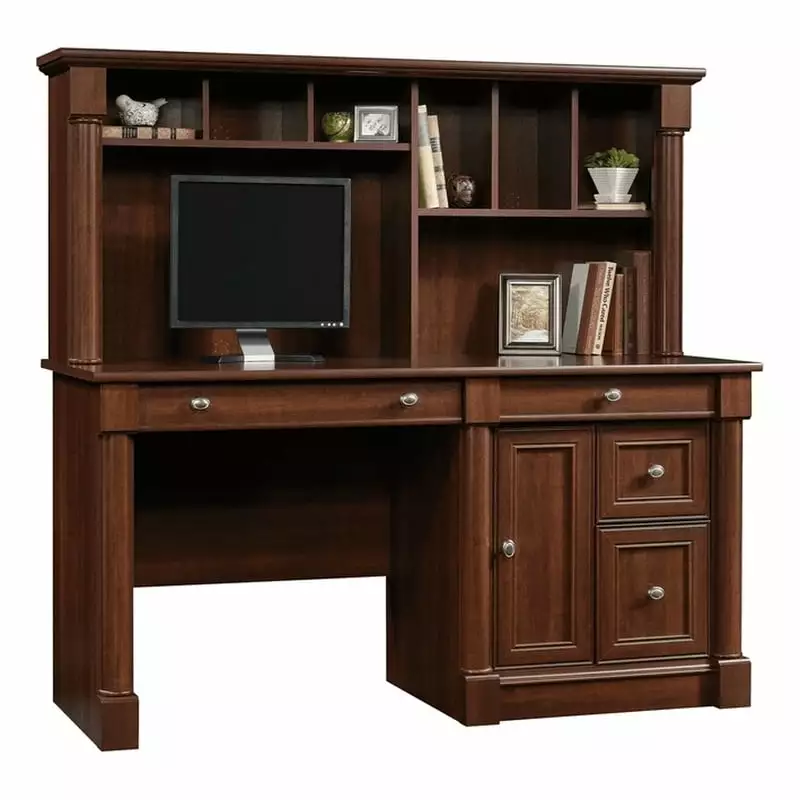 Kingfisher Lane Contemporary Wood Computer Desk Hutch Cherry Finish