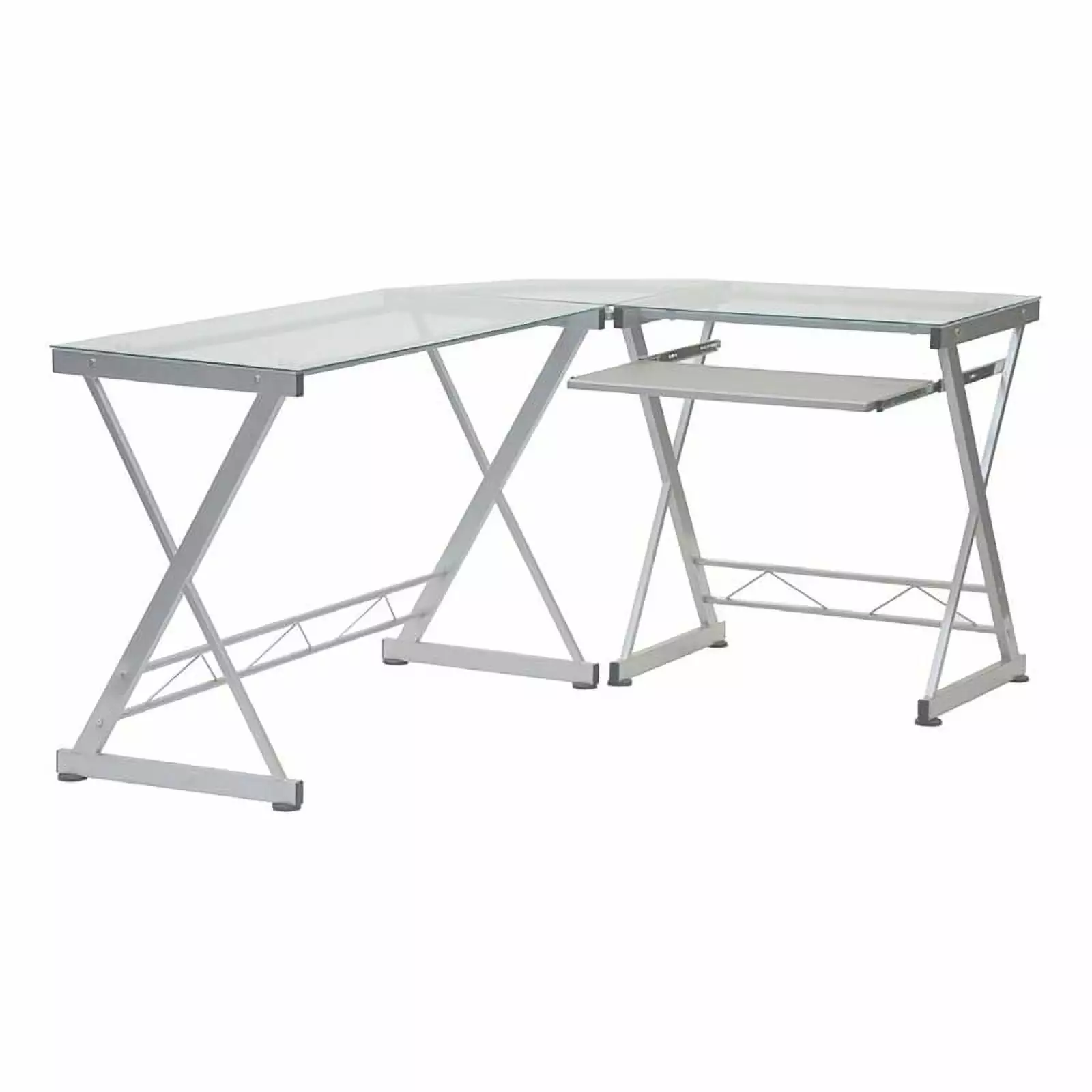 Kingfisher Lane Modern Glass Top L-Shaped Computer Desk Silver