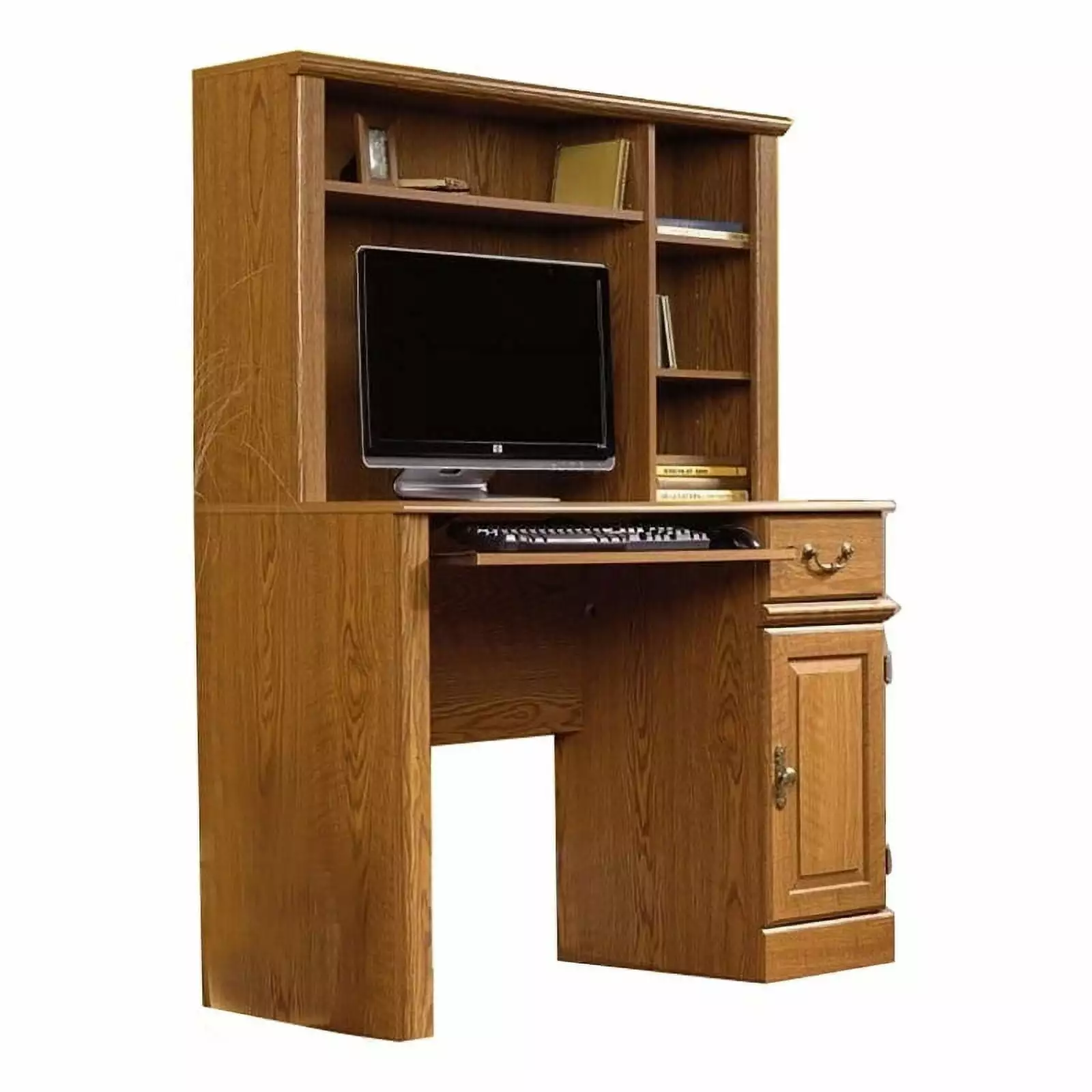 Kingfisher Lane Traditional Wood Small Computer Desk Hutch Carolina Oak