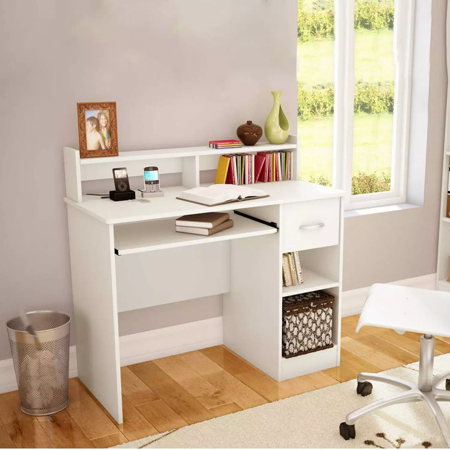 Ktaxon Computer Desk Drawer and Shelf - White Home Office Workstation