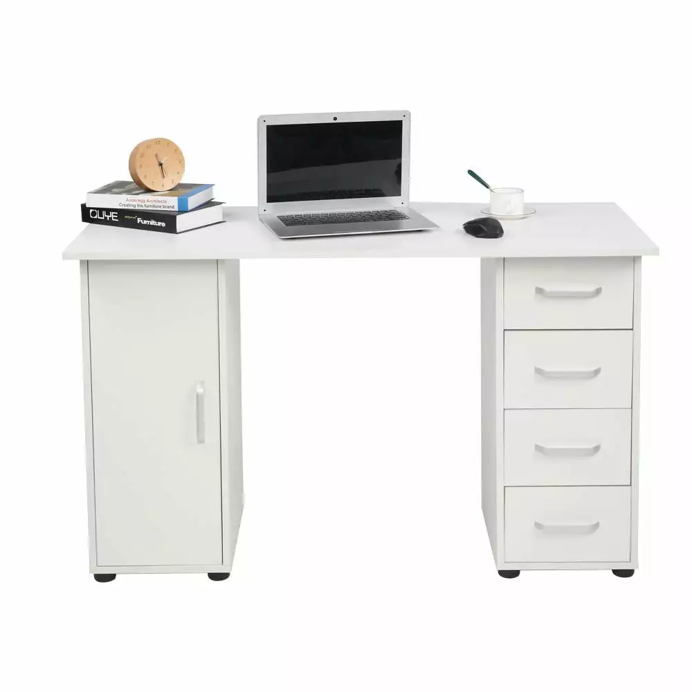 Ktaxon Wood Computer Desk Drawer and Cabinet, White PC Laptop Writing Table