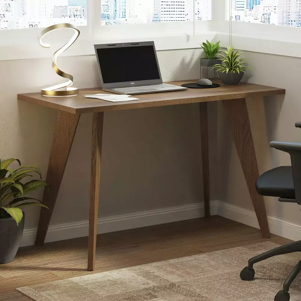 Madesa Modern Office Desk 47 Inch Computer Home Table Utility Study Workstation Sleek Wooden Unit Brown
