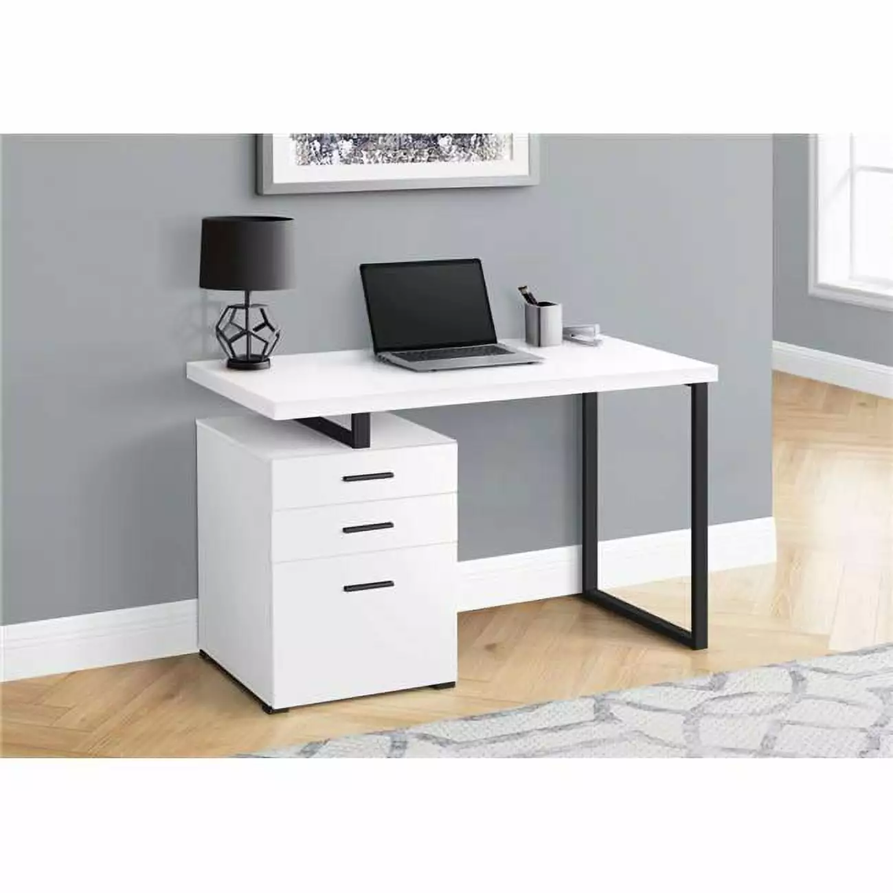 Monarch Specialties 48-inch Left Right Face Metal Computer Desk White Black