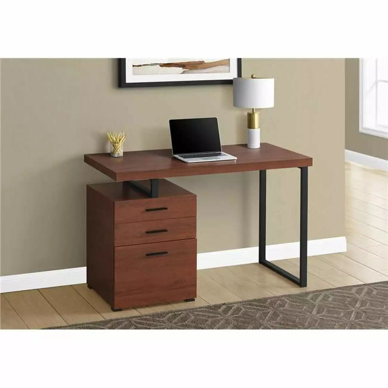 Monarch Specialties 48 Inch Left Right Face Metal Computer Desk Cherry Black