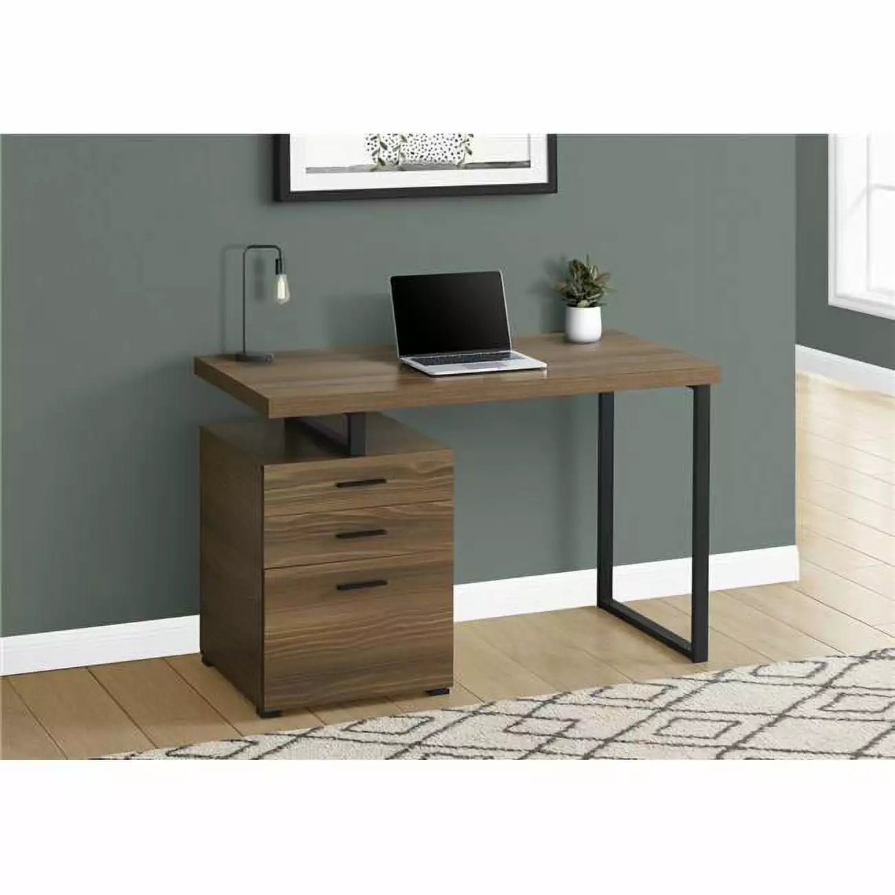 Monarch Specialties 48 Left Right Face Metal Computer Desk Walnut Black Home Office Desk
