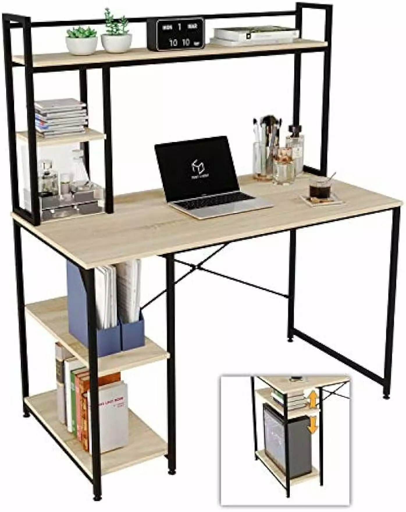 47 Inch Oak Adjustable Computer Desk Hutch and Shelves Small Spaces MUALIMITED