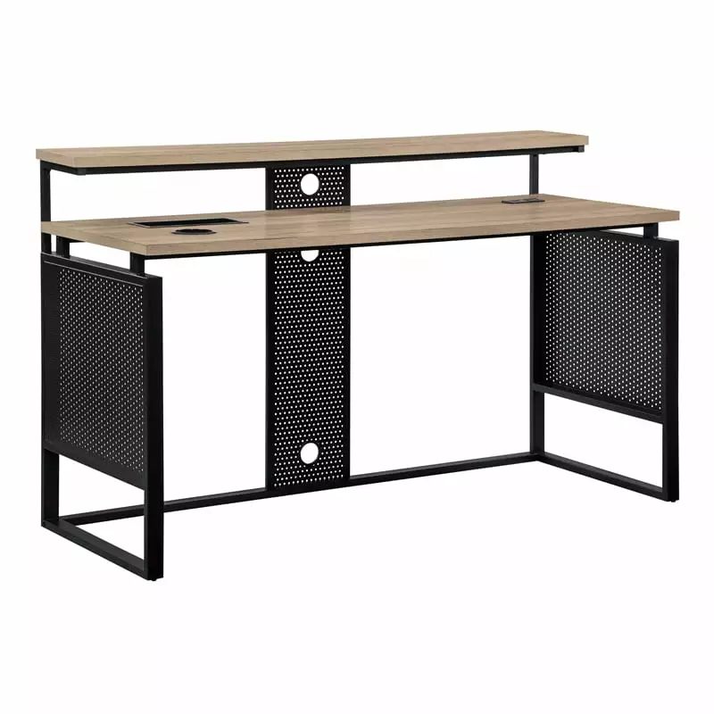 Ace 60 Desk Hutch Engineered Wood River Oak Top and Matte Black Frame OSP Home Furnishings