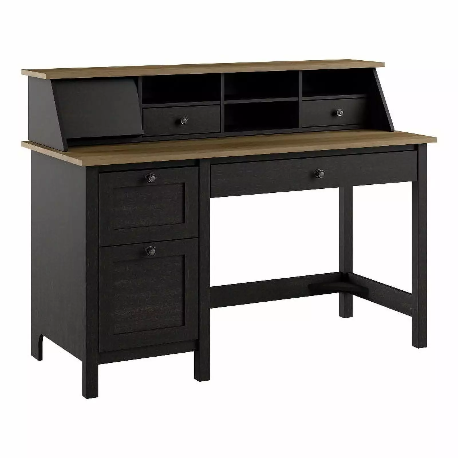 Pemberly Row 54W Computer Desk Organizer Vintage Black and Reclaimed Pine