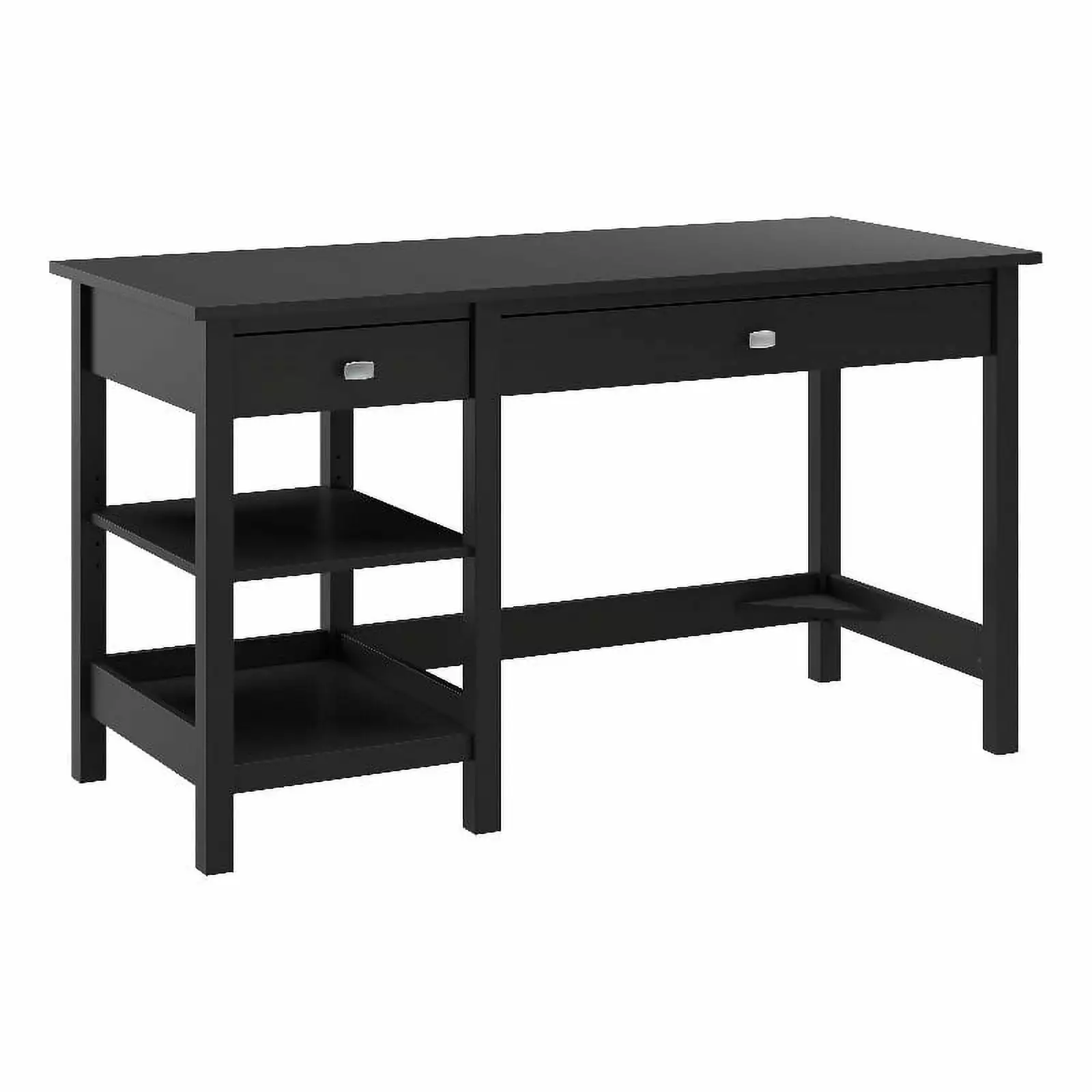 Pemberly Row 54W Computer Desk Shelves Classic Black Engineered Wood Office Workstation