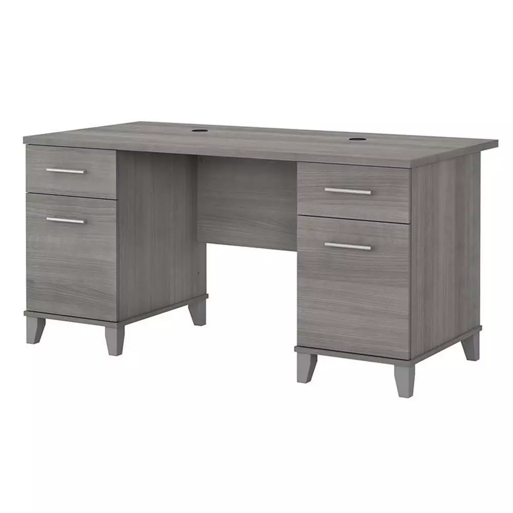 Pemberly Row 60W Office Desk Drawers Platinum Gray - Engineered Wood - Sleek Workstation