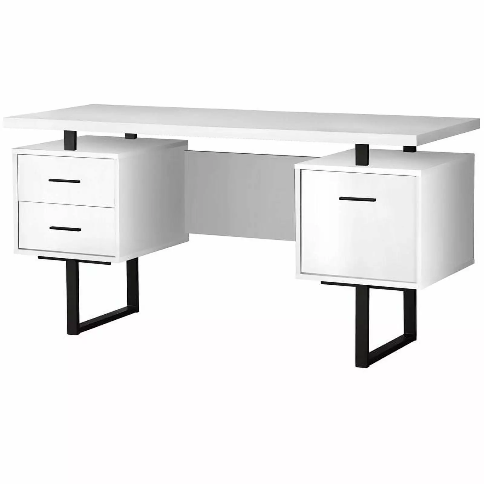 Pemberly Row Computer Desk Home Office Laptop Storage Drawers 60L Metal White