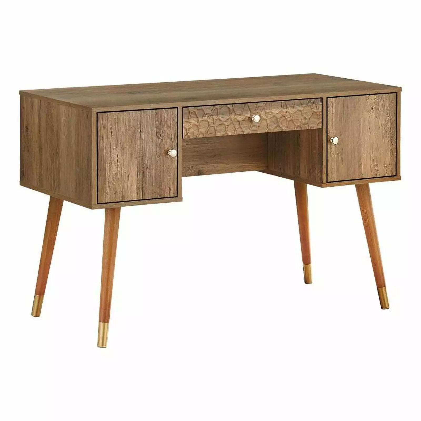 Pemberly Row Computer Desk Home Office Laptop Storage Drawers 48L Wood Walnut