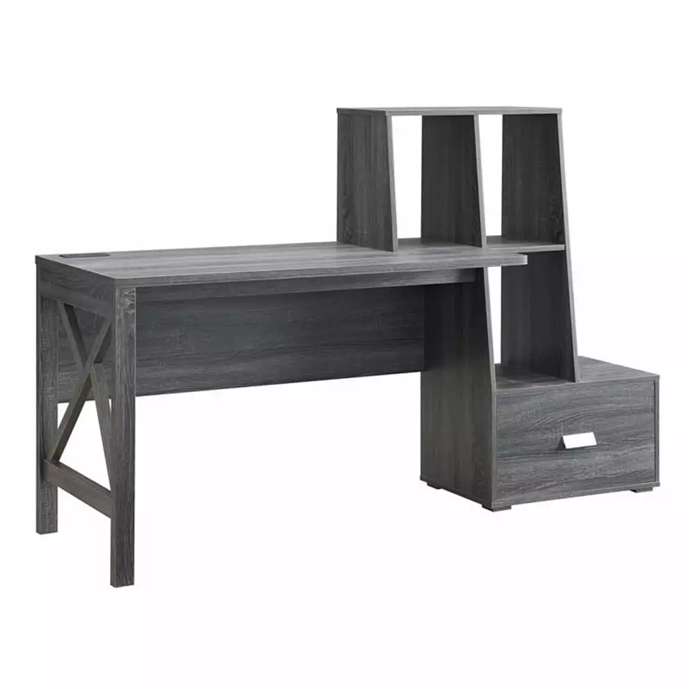 Pemberly Row Contemporary Wood Multi-Storage Desk Distressed Gray
