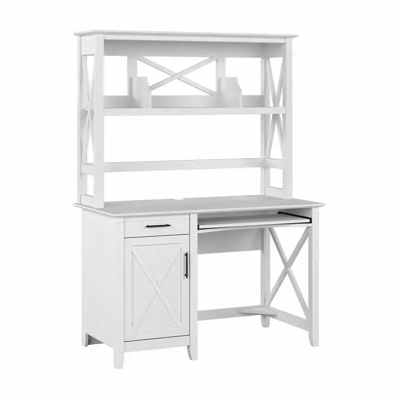 Pemberly Row Engineered Wood 48W Small Computer Desk Hutch Pure White Oak Compact Desk