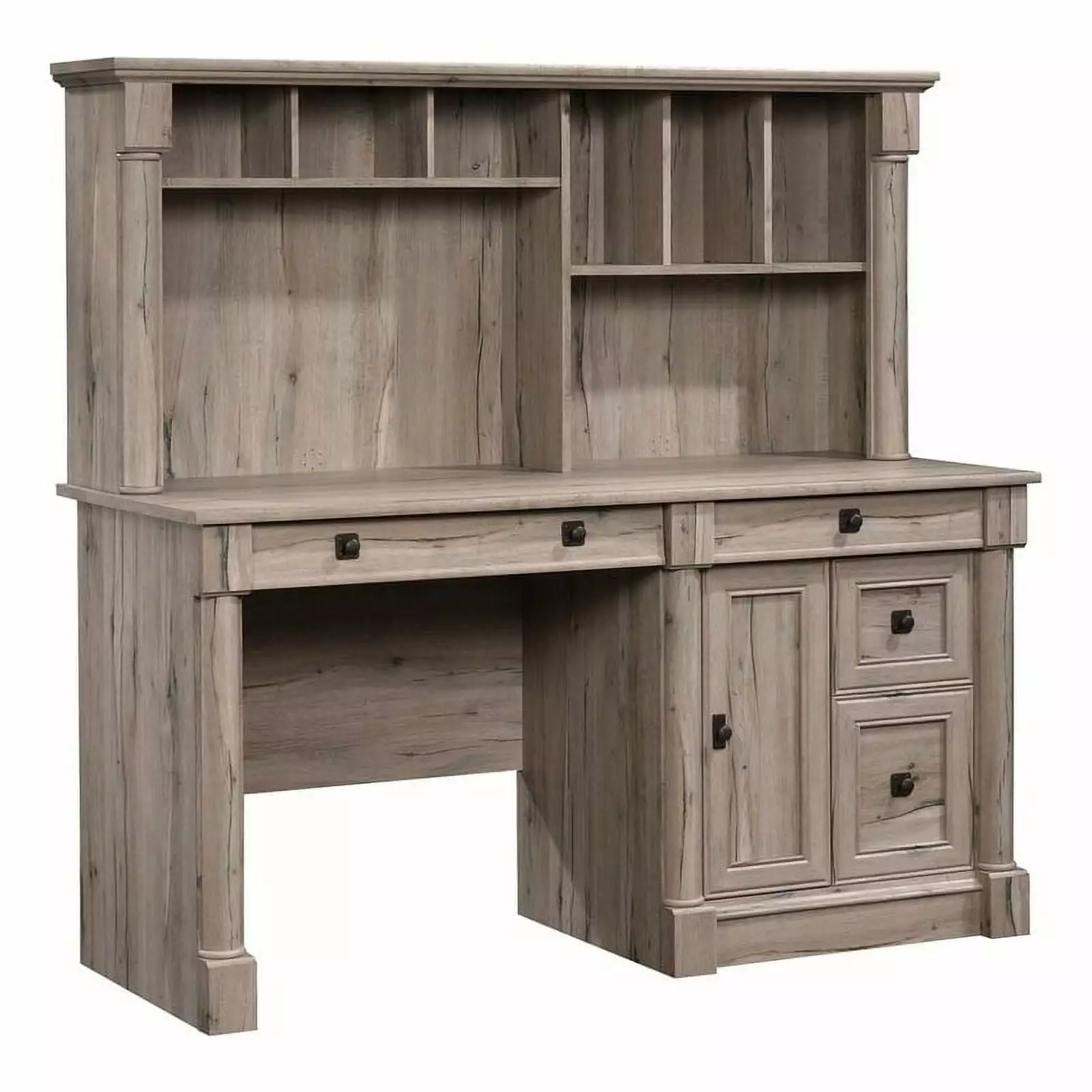 Pemberly Row Engineered Wood Computer Desk Hutch Split Oak - Spacious Office Workstation