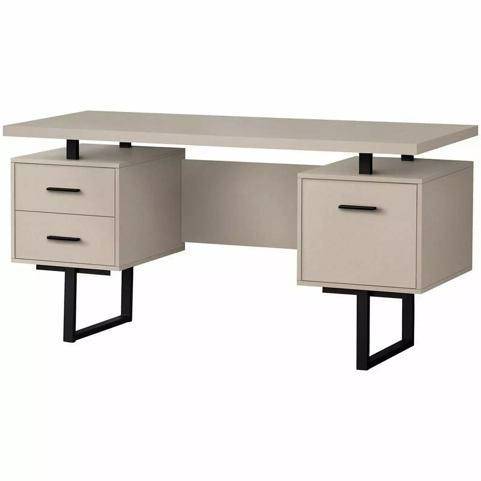Pemberly Row Reversible Wooden Floating Desktop Computer Desk Taupe and Black