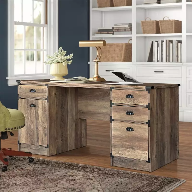 Pemberly Row Transitional Particle Board and Wood Desk Oak