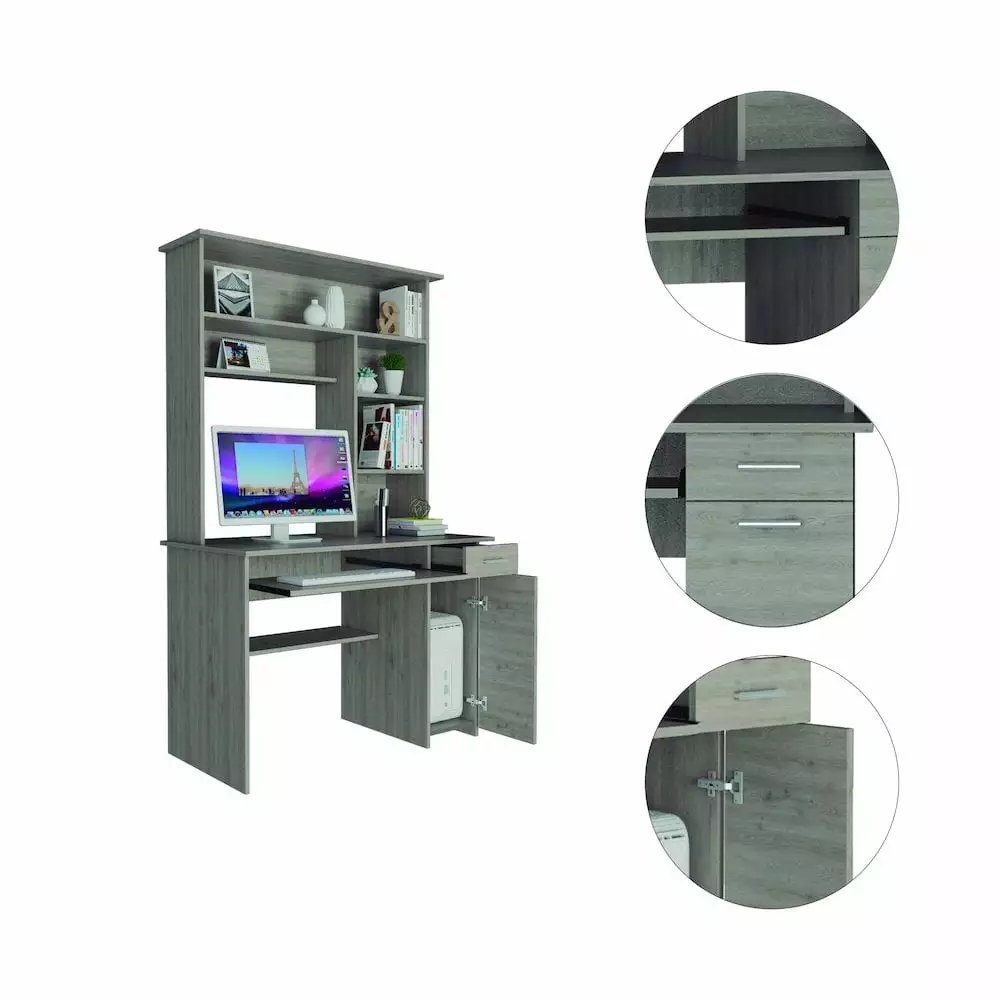 Plethoria Home 2-Drawer 7-Shelf Computer Desk Hutch Light Gray