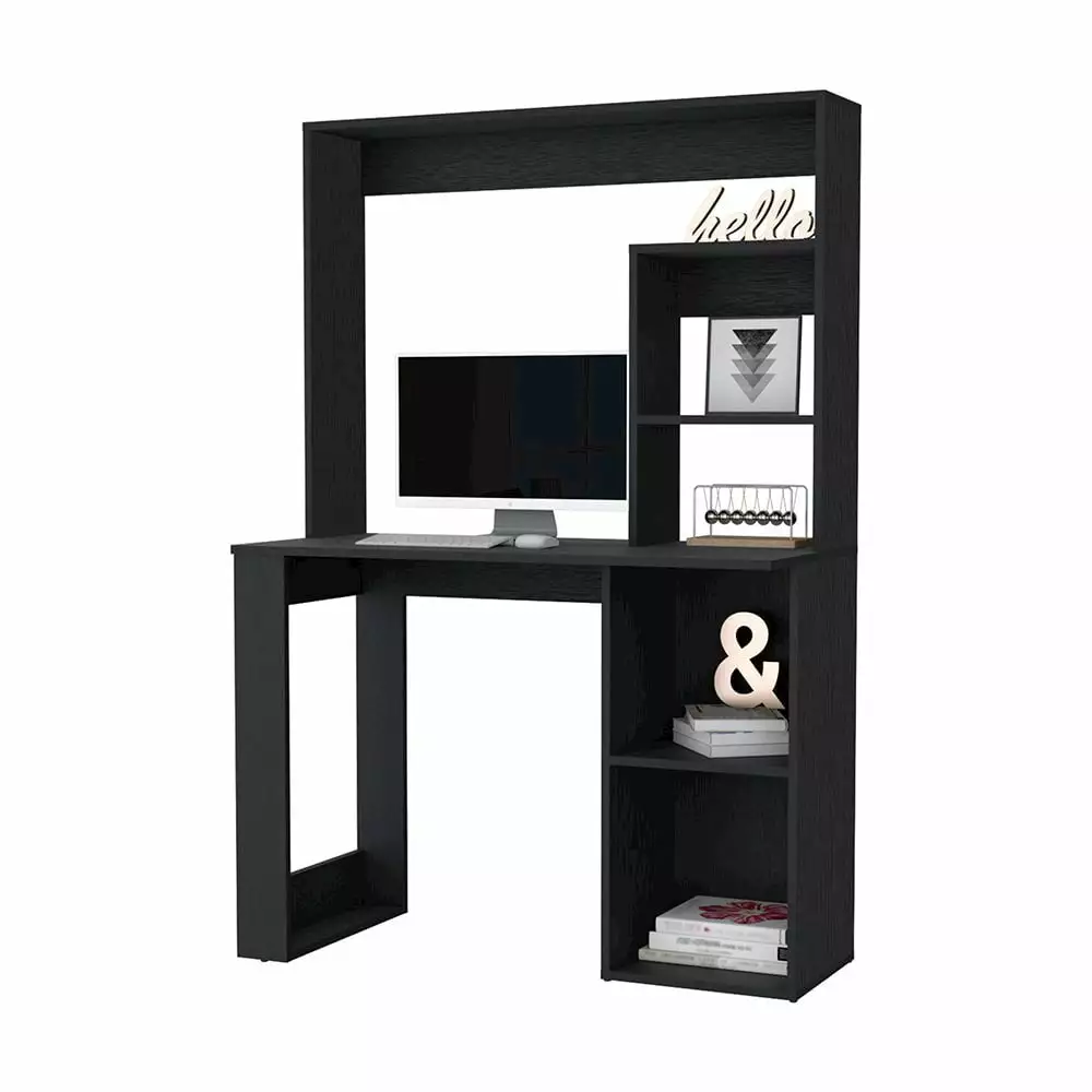 Plethoria Home Computer Desk Hutch and Storage Shelves Black