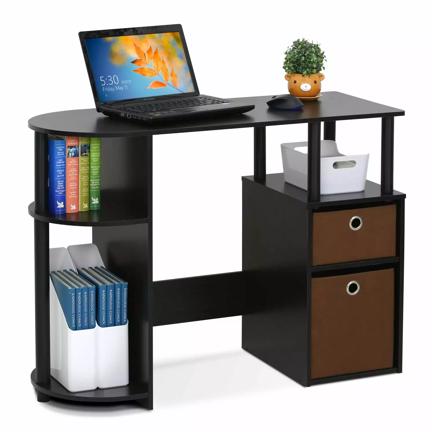Porch & Den Astor Espresso MDF Computer Study Desk Bin Drawers