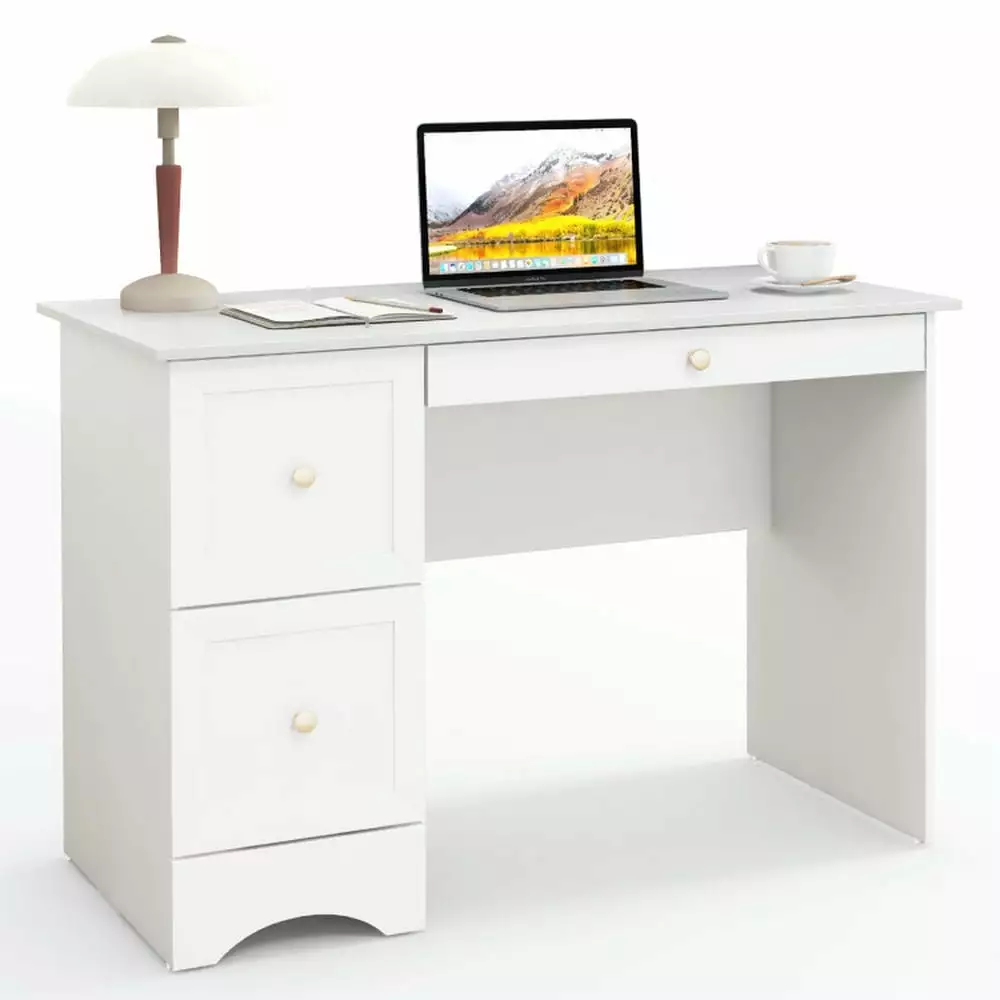 Resenkos Wooden Computer Desk Workstation 3 Drawers White Home and Office