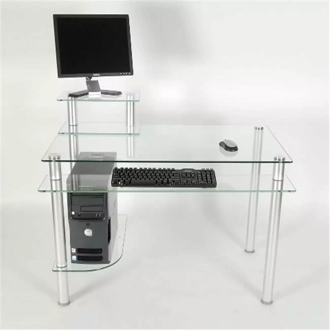 RTA Home and Office CT 009 Clear Glass and Aluminum Computer Desk