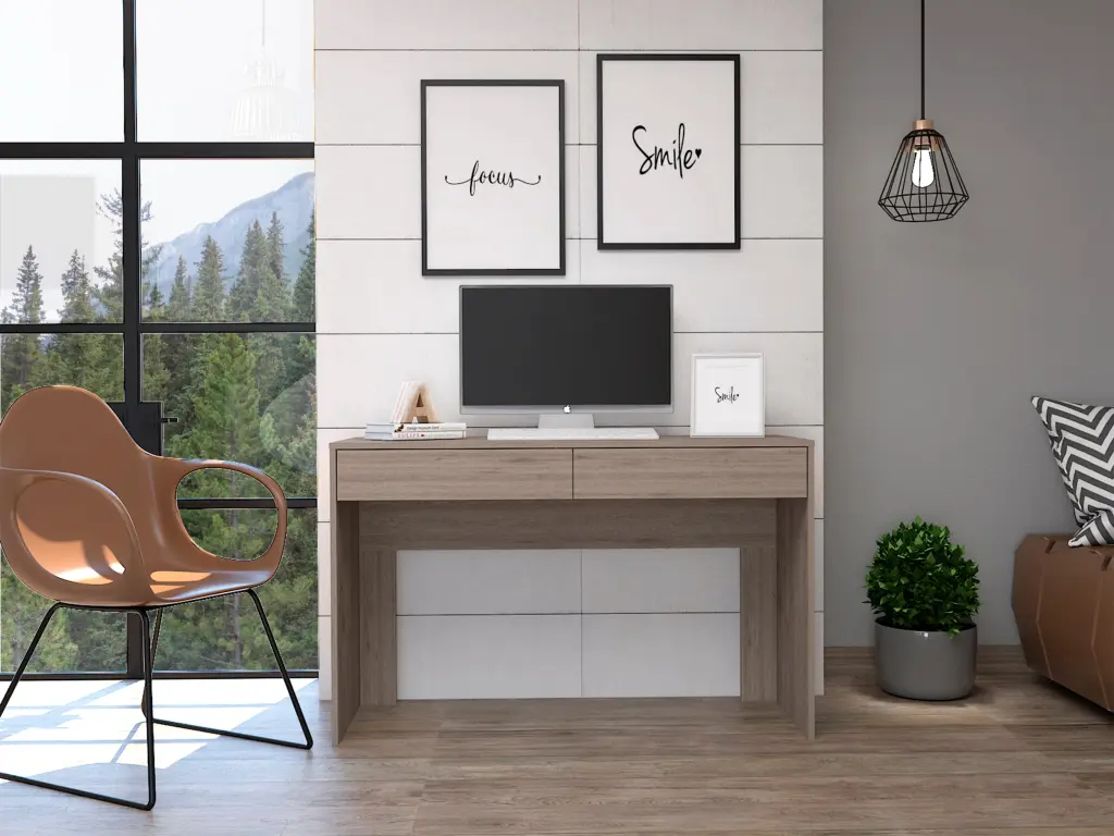 Acre Writing Computer Desk Two Drawers Grey Office Desk Modern Design rta mubles colombia
