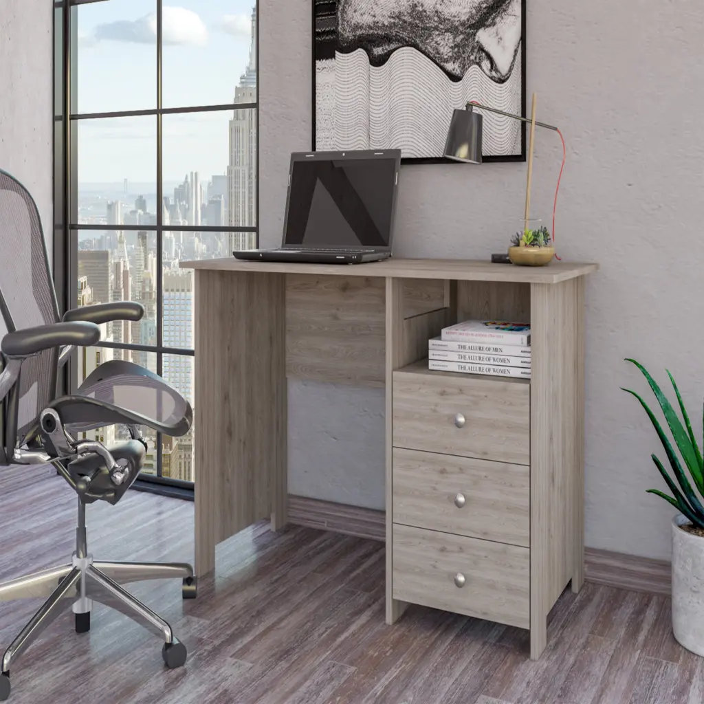 Antara Computer Desk Open Storage Shelf And 3 Drawers Light Gray rta mubles colombia