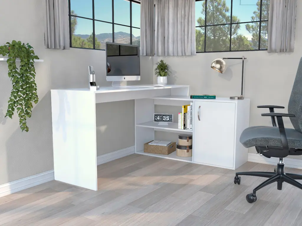 Axis Modern L Influenced Computer Desk Open and Closed Storage White rta mubles colombia