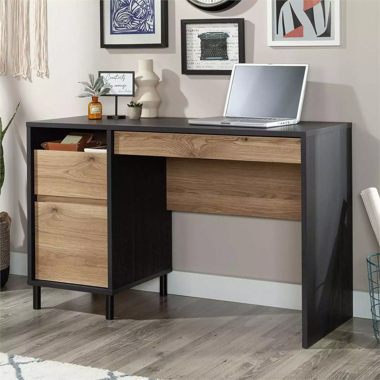 Sauder Acadia Way Home Office Computer Desk Shelf Storage Raven Oak Finish