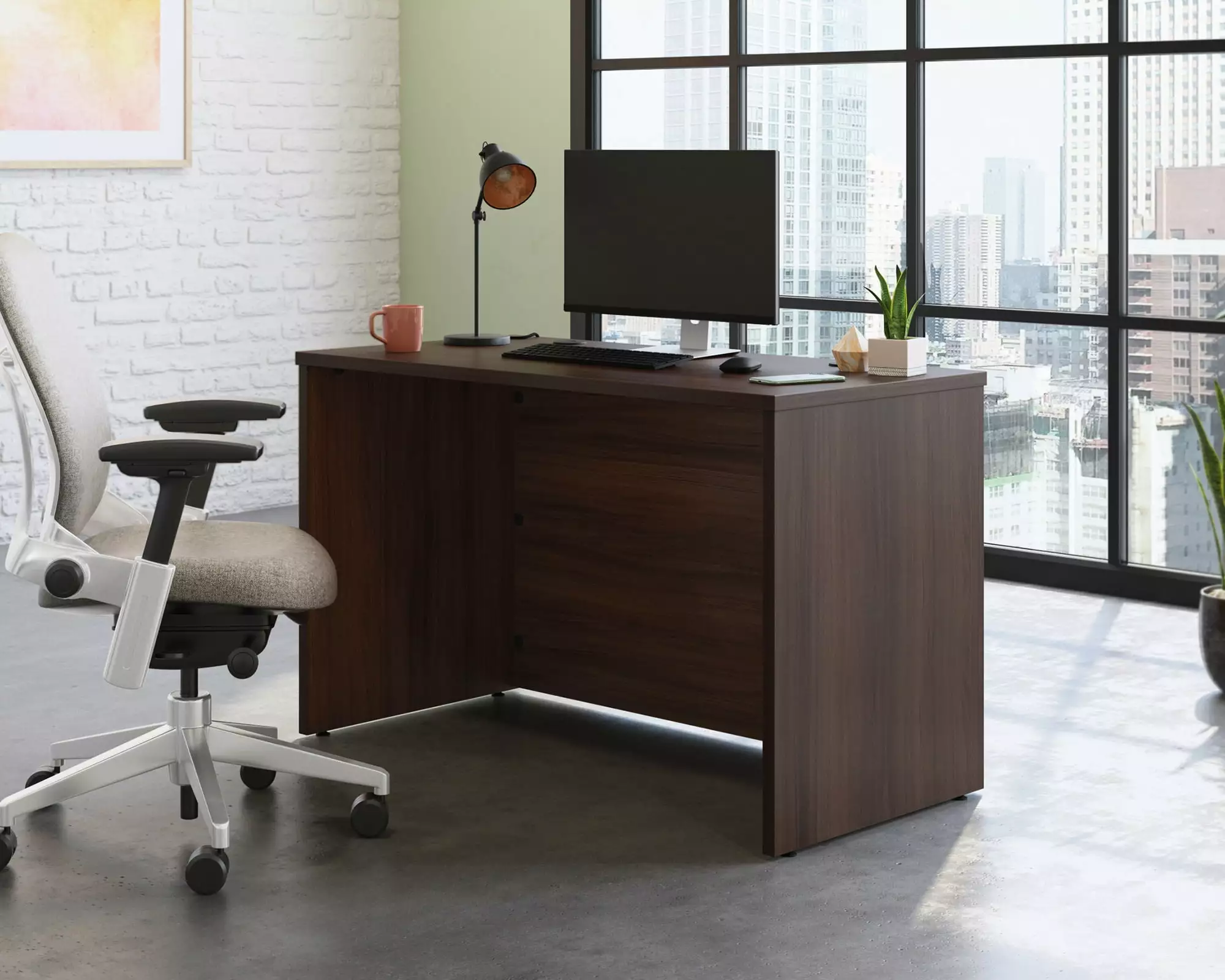 Sauder Affirm Engineered Wood 48x24 Computer Desk Noble Elm Brown Modern Office Desk