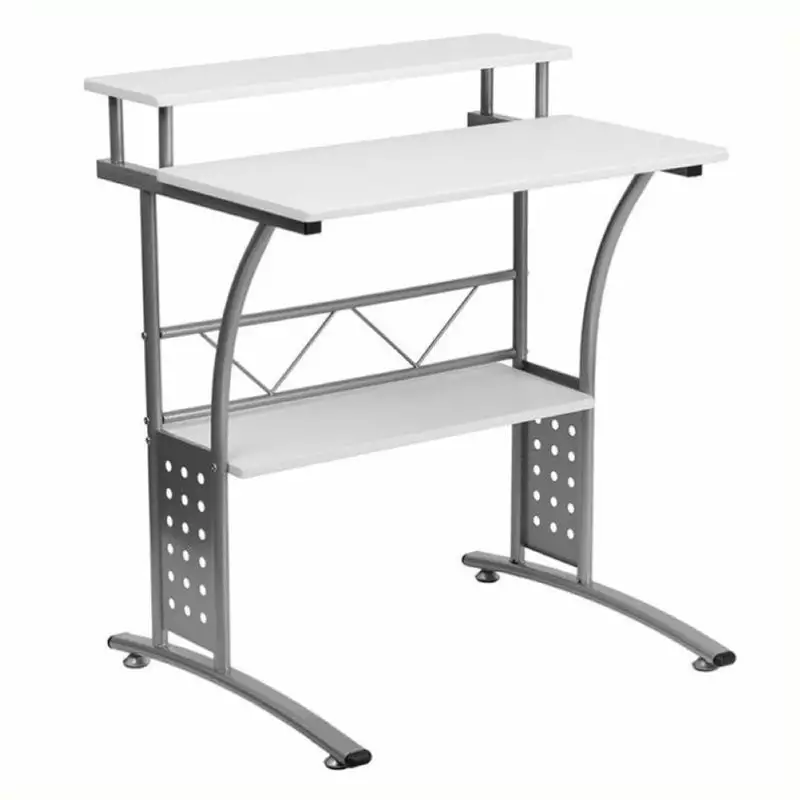 Scranton & Co White Wood Office Computer Desk Silver Frame