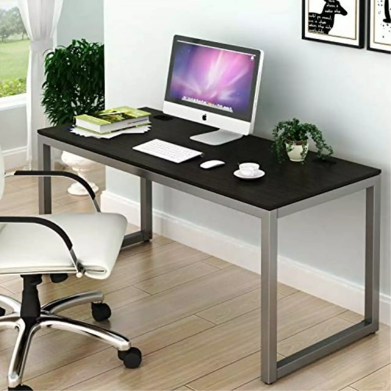 SHW Home Office 55 Inch Large Computer Desk Espresso Finish Workstation