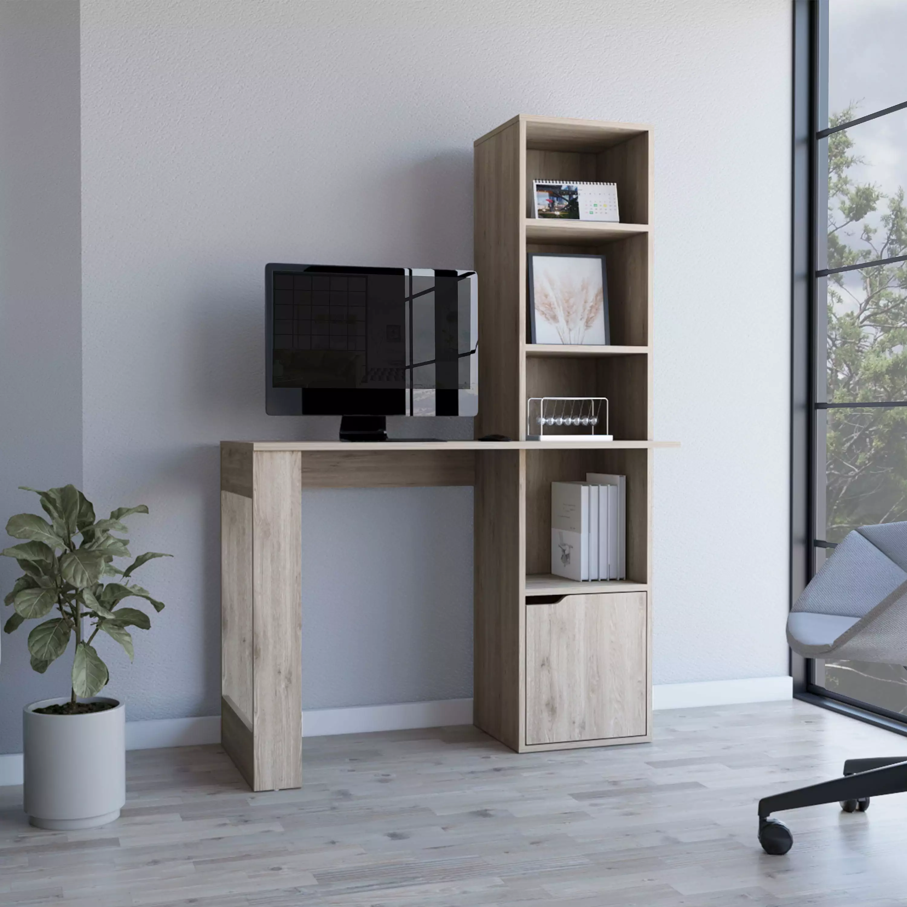 Computer Desk Bookcase And Cabinet Home Office Desk Workstation Storage SMHZ