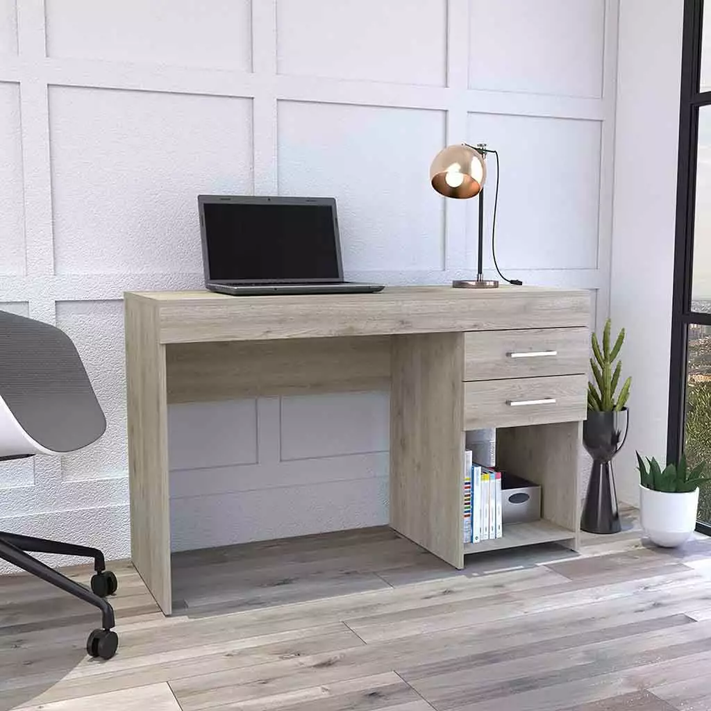 2 Drawers Computer Desk One Lower Shelf Light Gray Home Office SMHZ