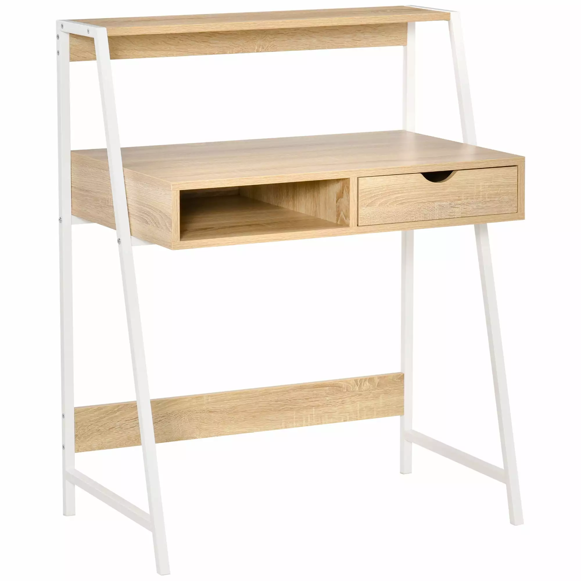 Home Office Computer Desk Drawer and Storage Shelves Small Spaces Natural Wood SMHZ