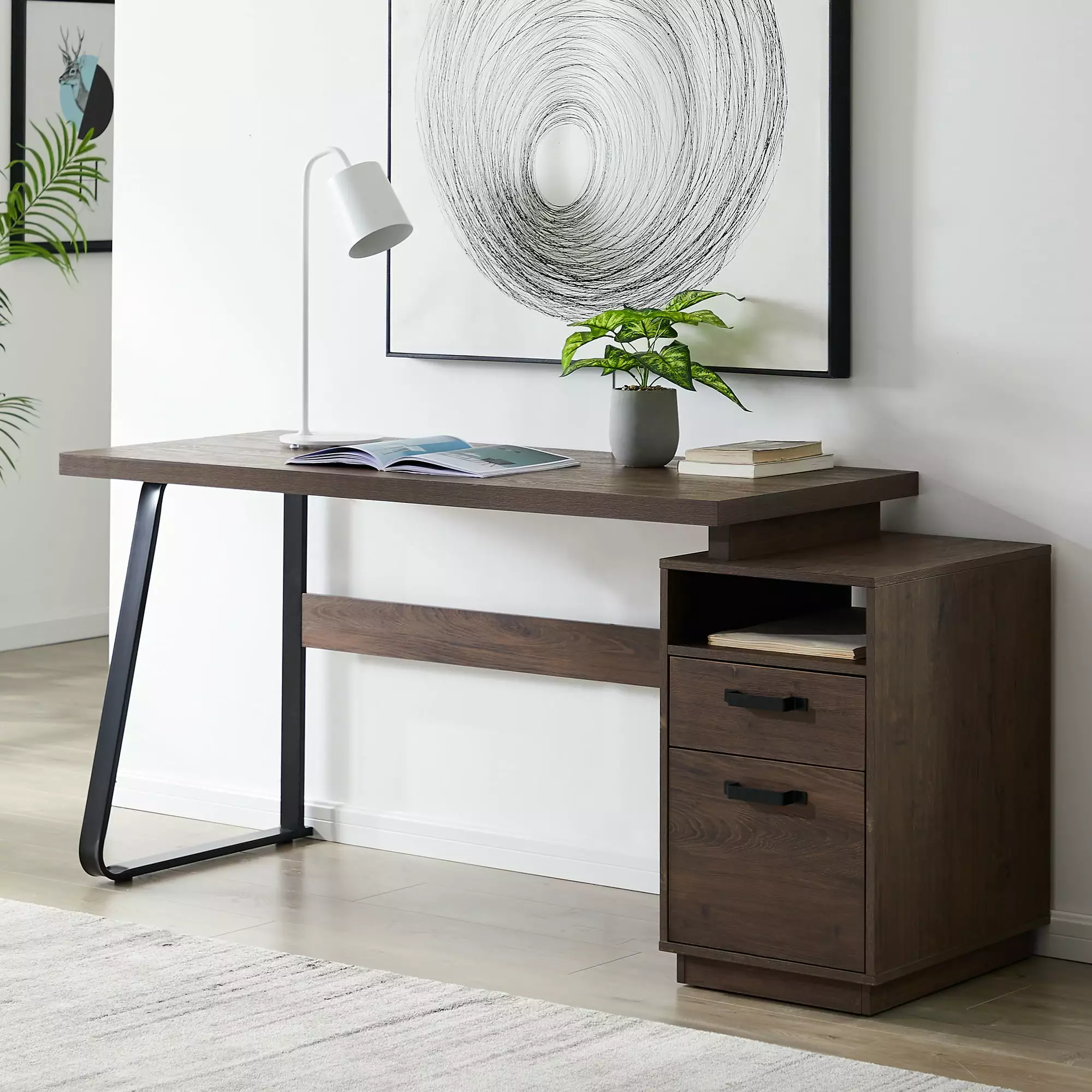 65 Inch Office Computer Desk Drawers and Hanging File Storage Study SMHZ