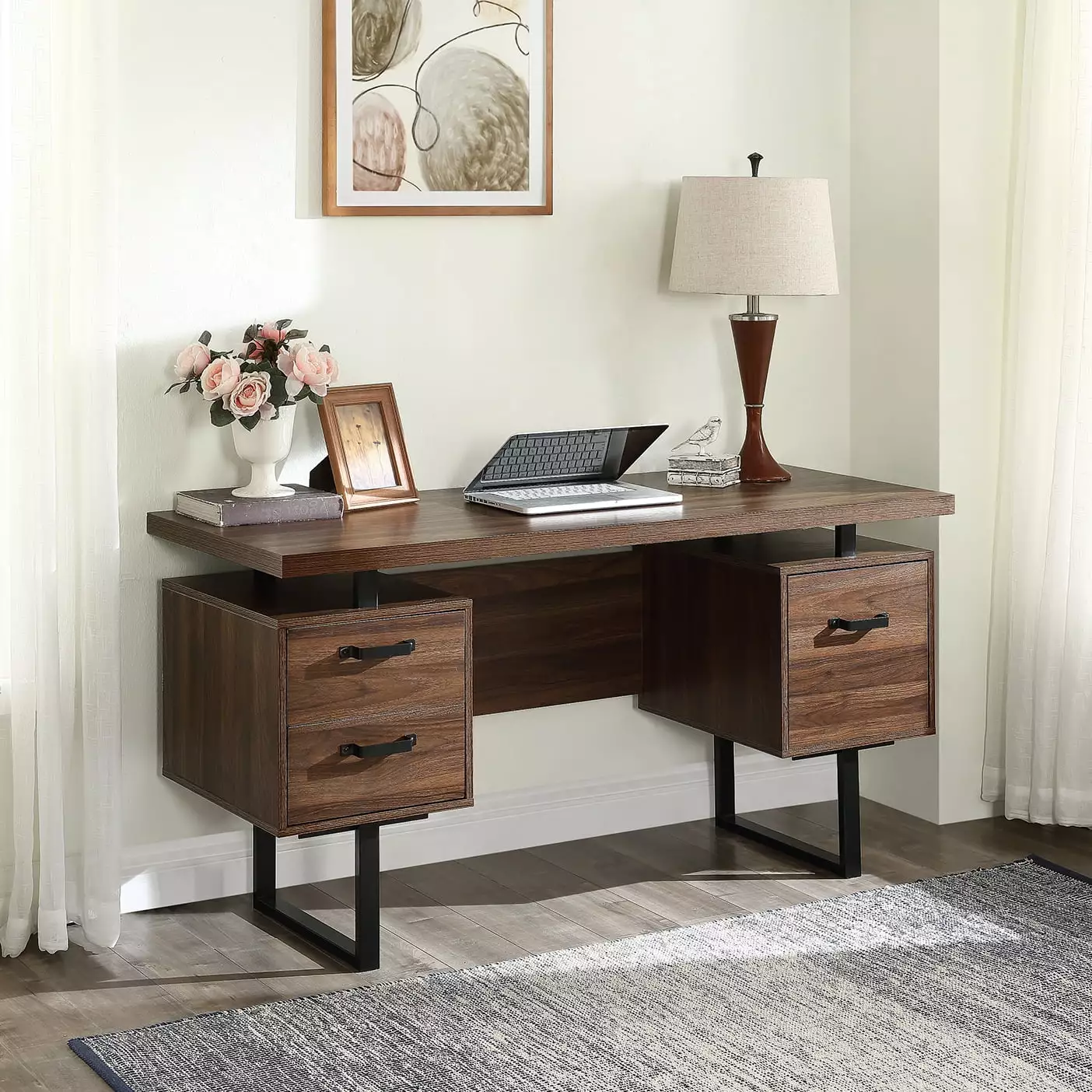 Office Computer Desk Drawers and Hanging Files 59 Inch Study Table SMHZ