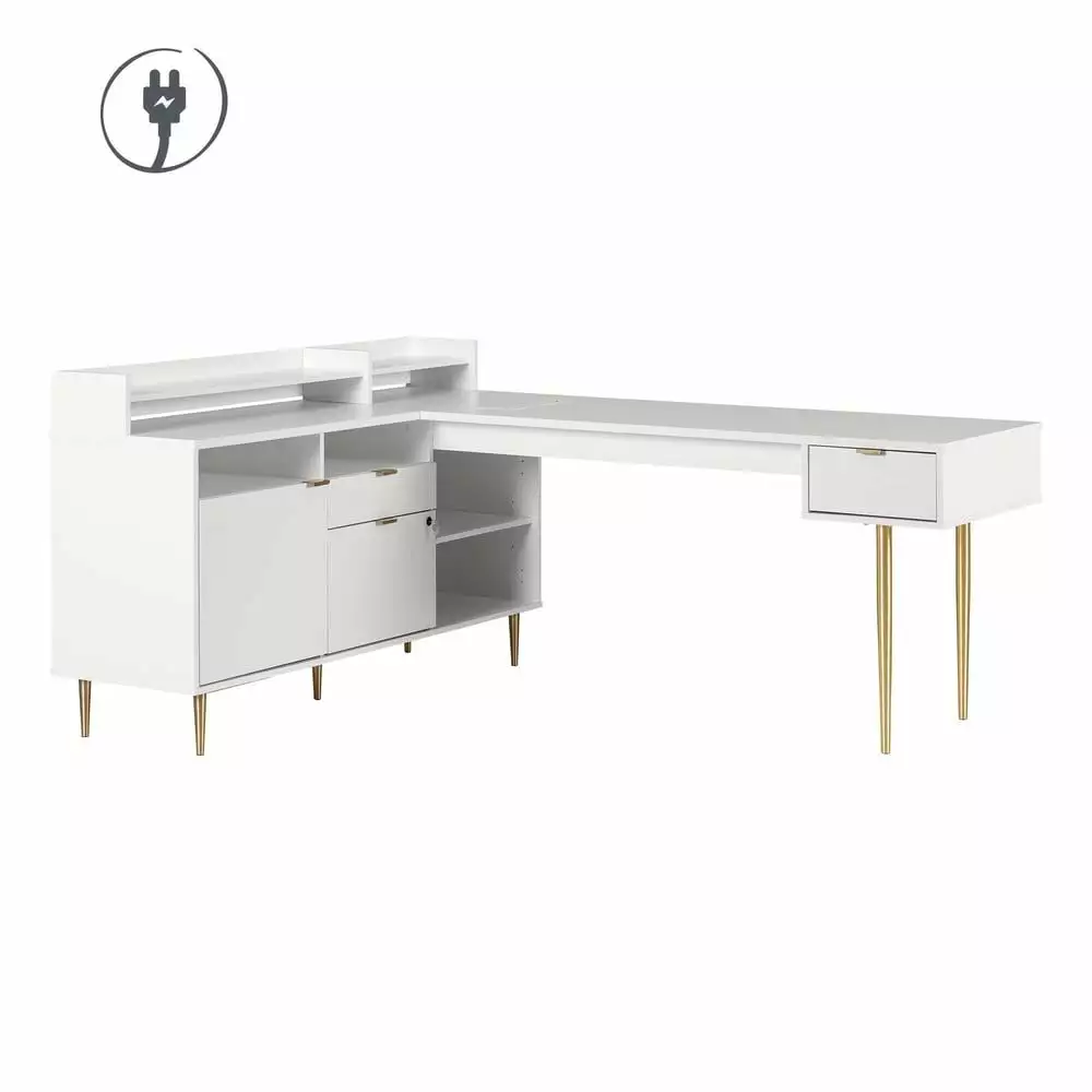 South Shore Koryn 59.25W Engineered Wood L-Shaped Desk White - Compact Home Office Desk