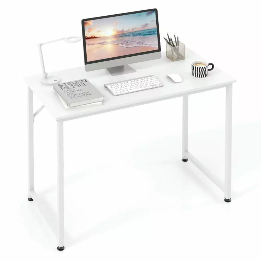 Spaco 40 Inch White Small Computer Desk Heavy-Duty Metal Frame Office Gaming Study and Writing
