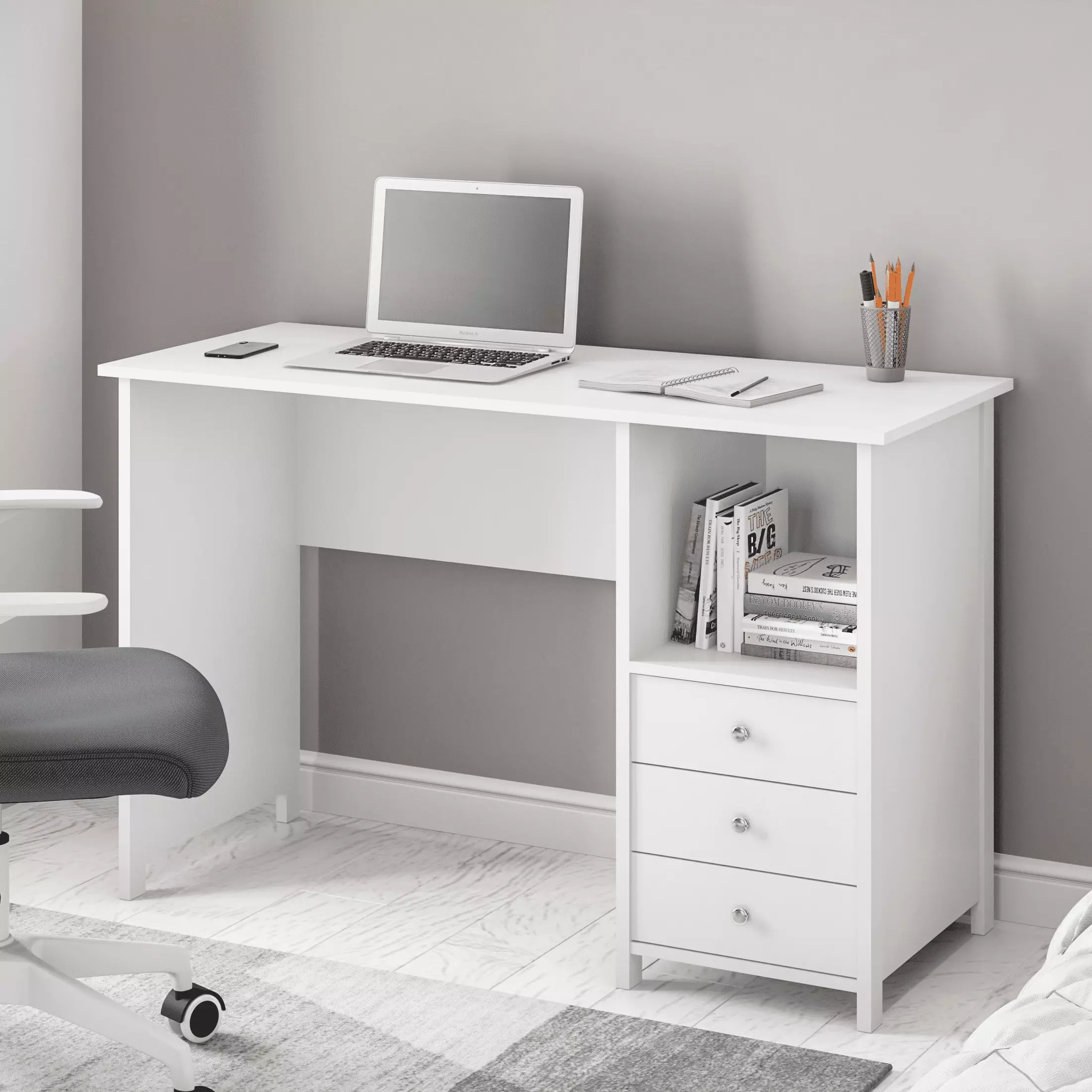 Techni Mobili Contemporary 3-Drawer Computer Desk White Home Office