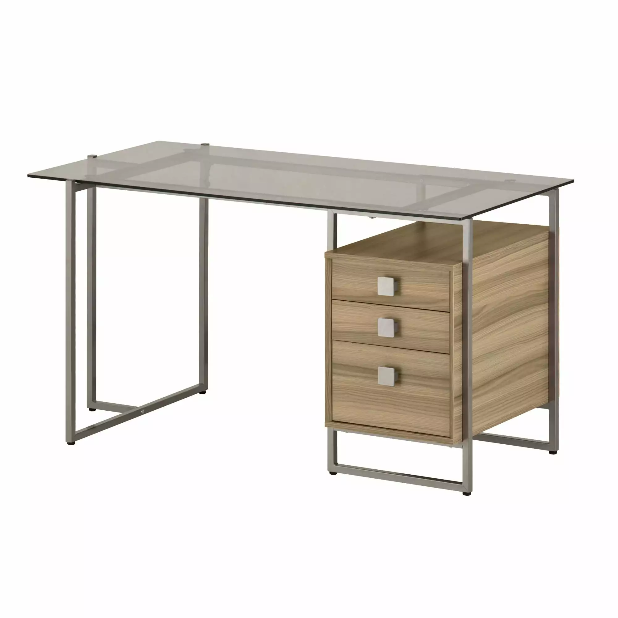 Techni Office Solutions Computer Desk Glass Top and Storage - 55.75 Brown Office Desk Techni Mobili