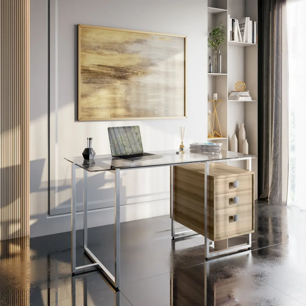 Techni Mobili Oak Computer Desk Storage Modern Office Desk technimobili