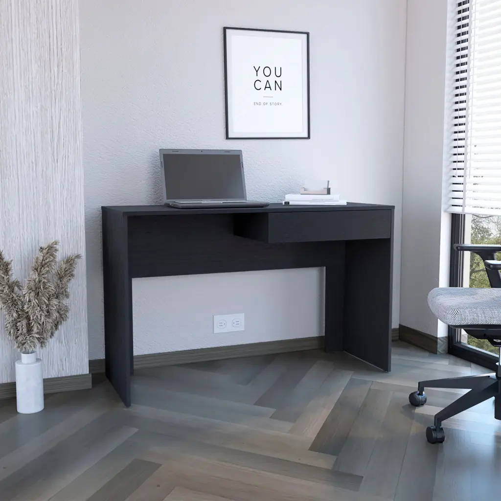 Computer Desk Harrisburg One Drawer Black Wengue Finish - Compact Workstation Home Office treevol furniture