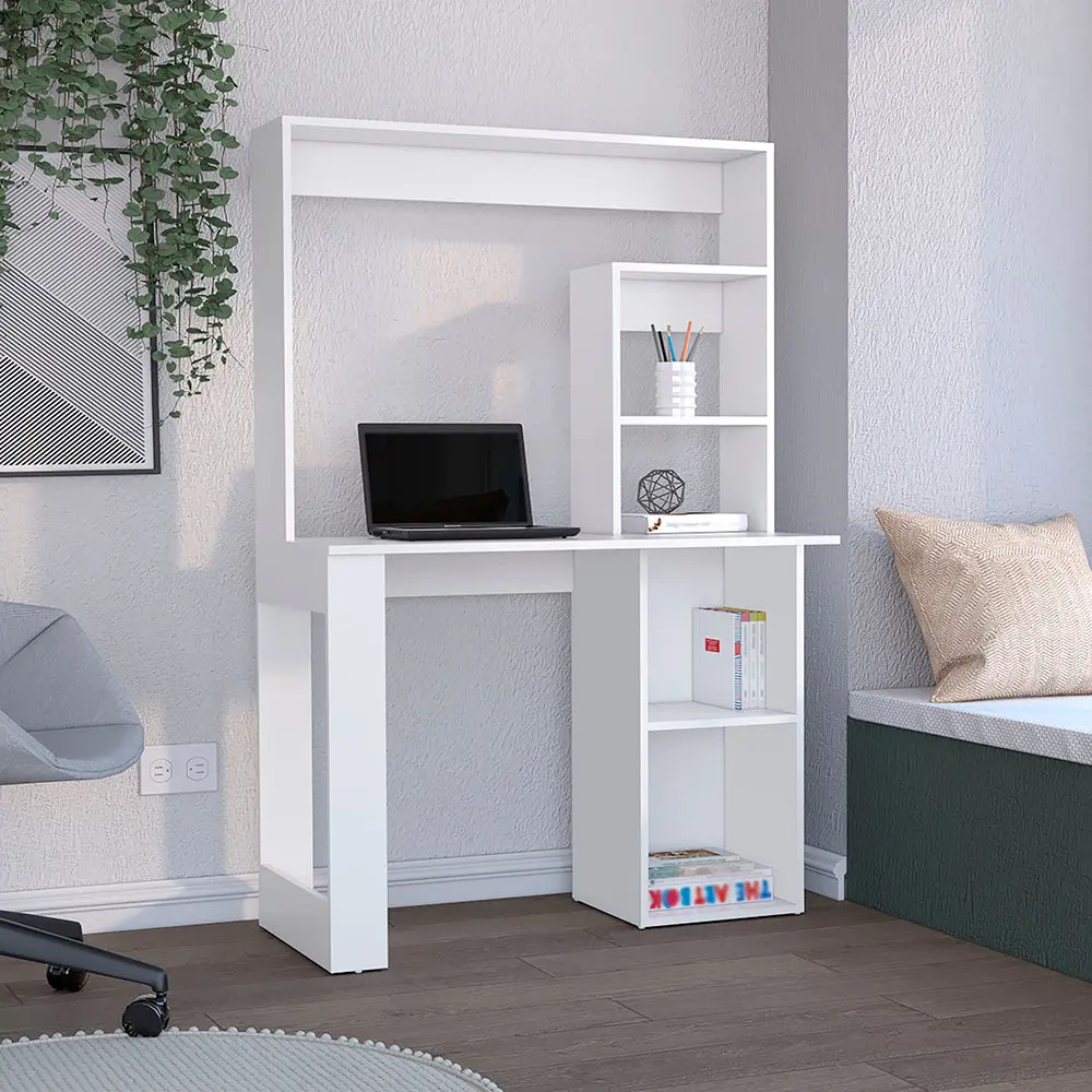 Desk Ryndon Hutch White Finish Particle Board treevol furniture