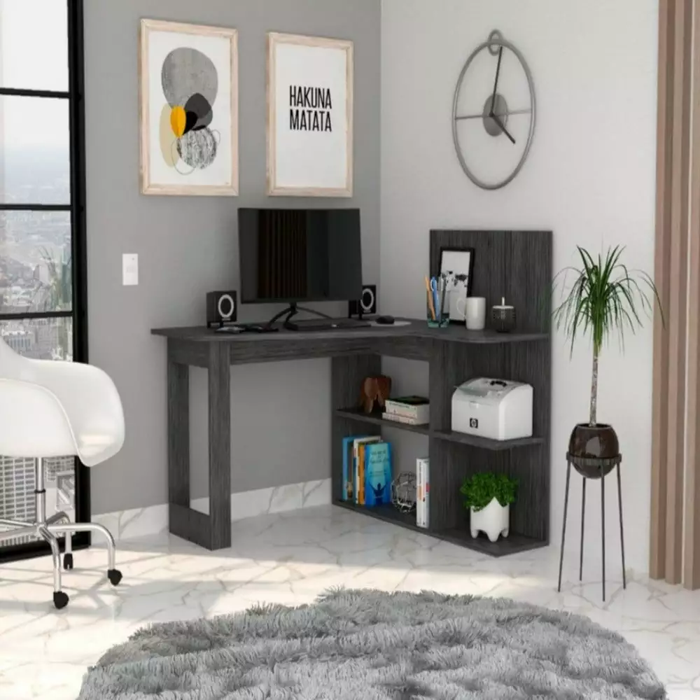 Treevol Furniture Computer Desk Mohave Height 43.3 Five Open Shelves Smokey Oak
