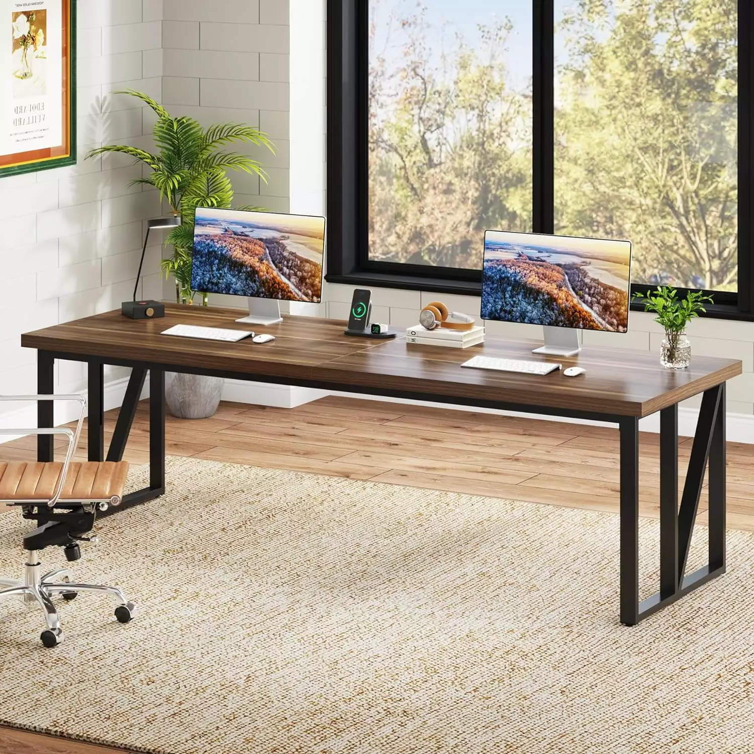 Tribesigns Home Office Computer Desk 78.7 Extra Long 2 Person Desk Rustic Craft Study Table