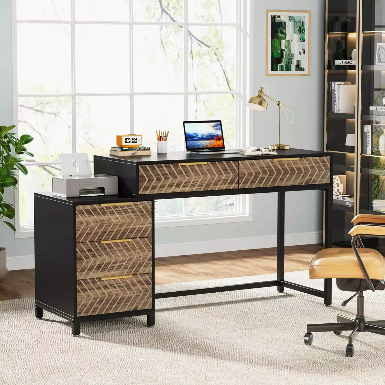 Tribesigns 47 Home Office Desk Reversible Drawer and Cabinet Study and Living Room