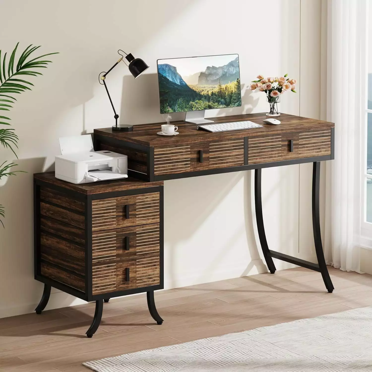 Tribesigns 55 Inch Computer Desk 5 Drawers Reversible Drawer Cabinet Home Office
